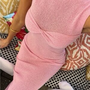 knitted bodycon maxi dress with a twist-knot detail at the bust